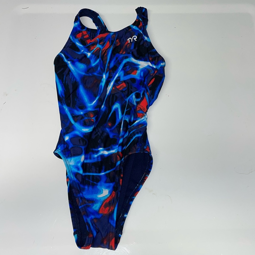 Girls size 22 TYR electro diamondfit team swimsuit red and blue